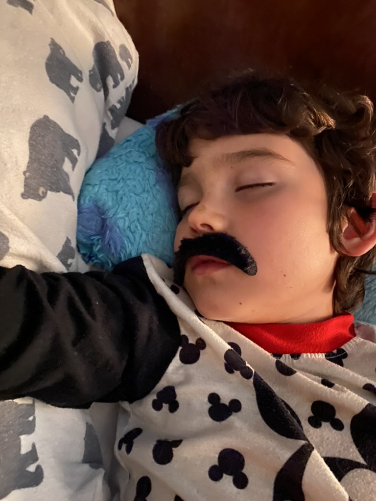 Brighton being silly with a mustache