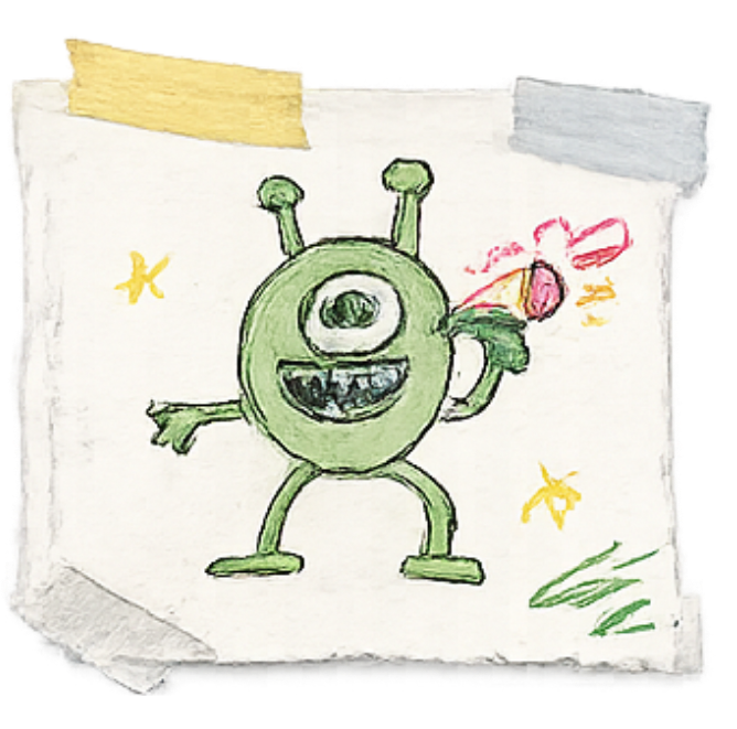 Kid-created monster fighter sticker
