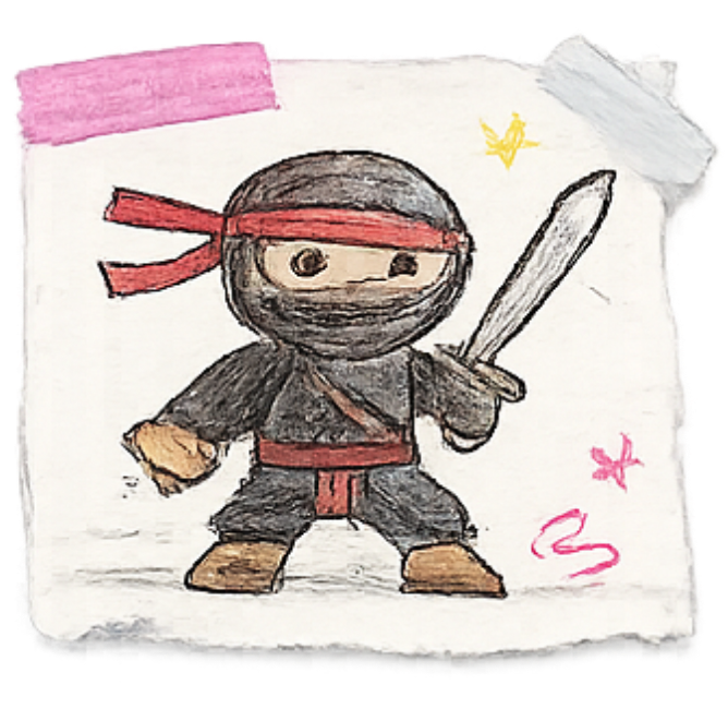 Kid-created ninja fighter sticker