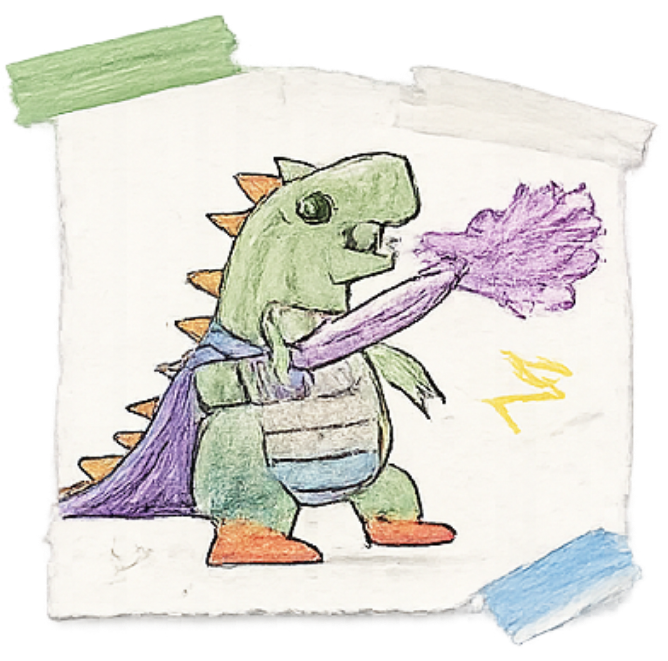 Kid-created dinosaur fighter sticker