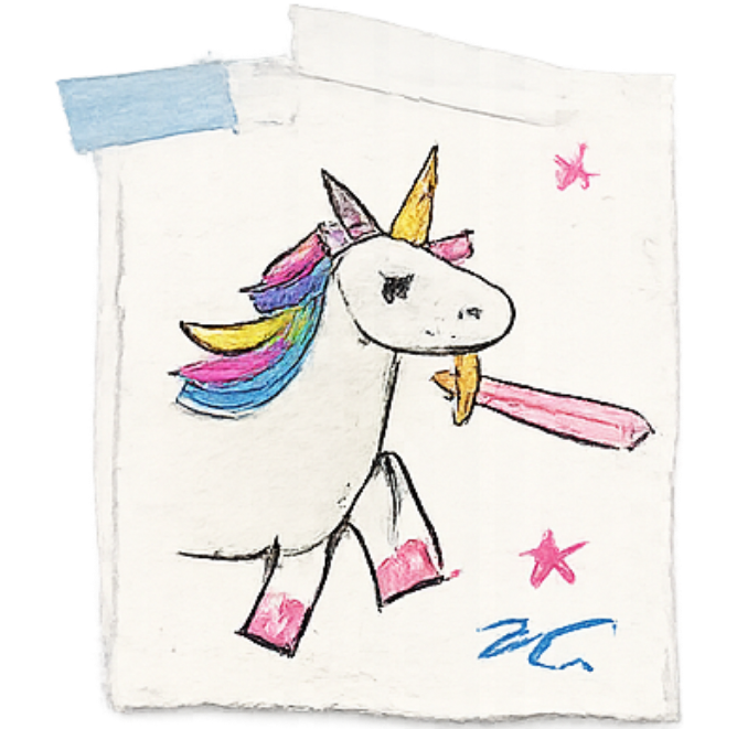 Kid-created unicorn fighter sticker