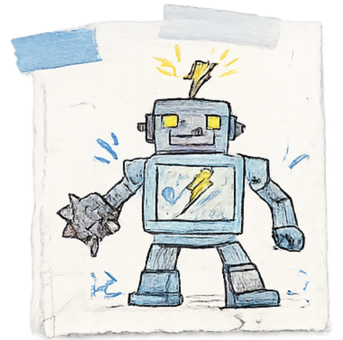 Kid-created robot fighter sticker